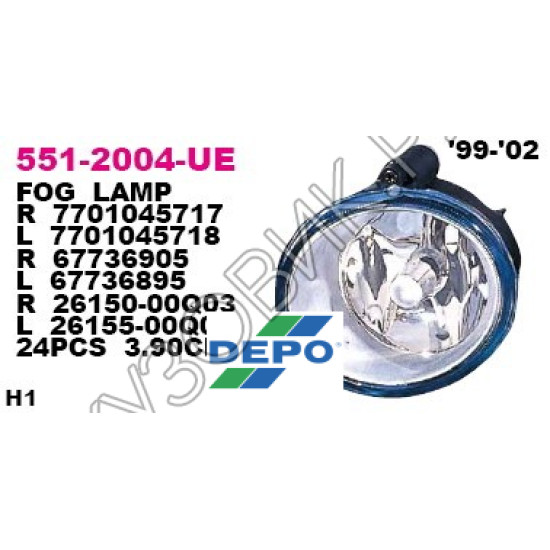 Противотуманная фара левая Renault Scenic 1 рестайлинг (1999-2002) DEPO